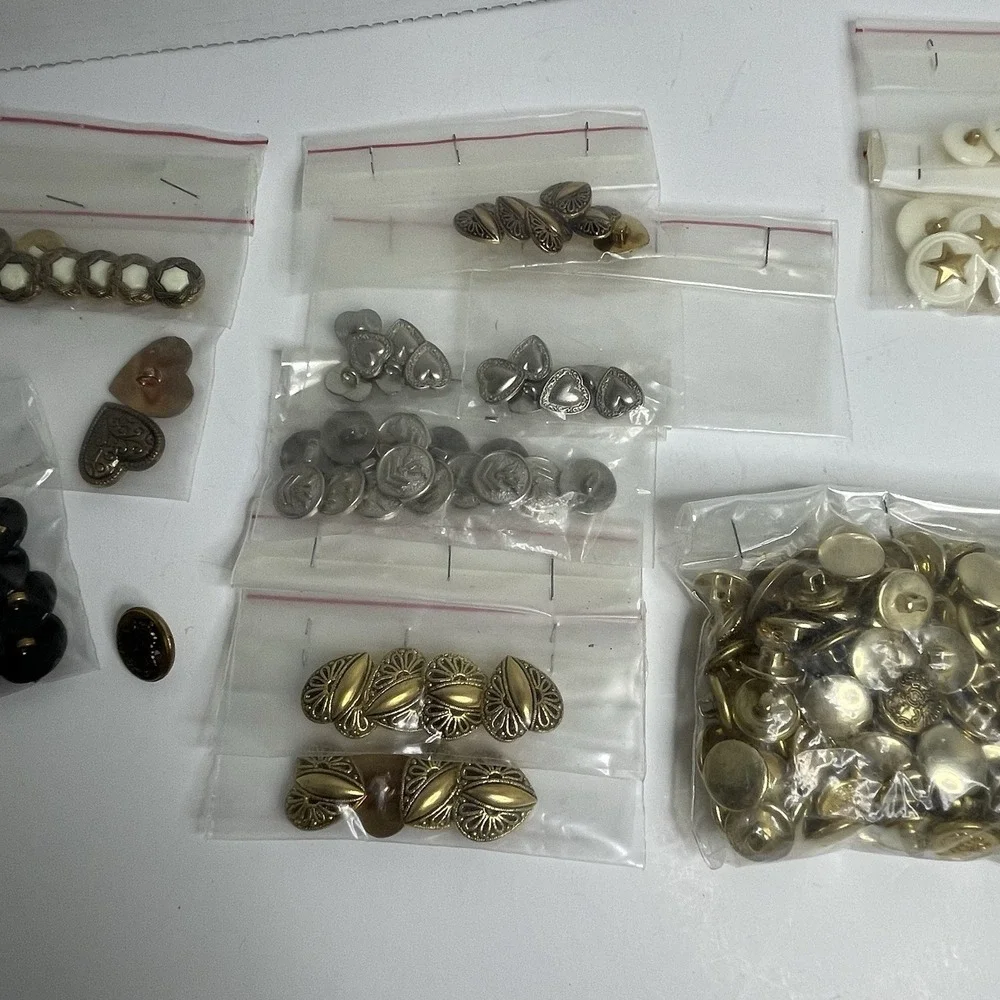 Lg Lot Vintage Gold Silver Tone Metal/Brass Buttons Shank Crafts Military White